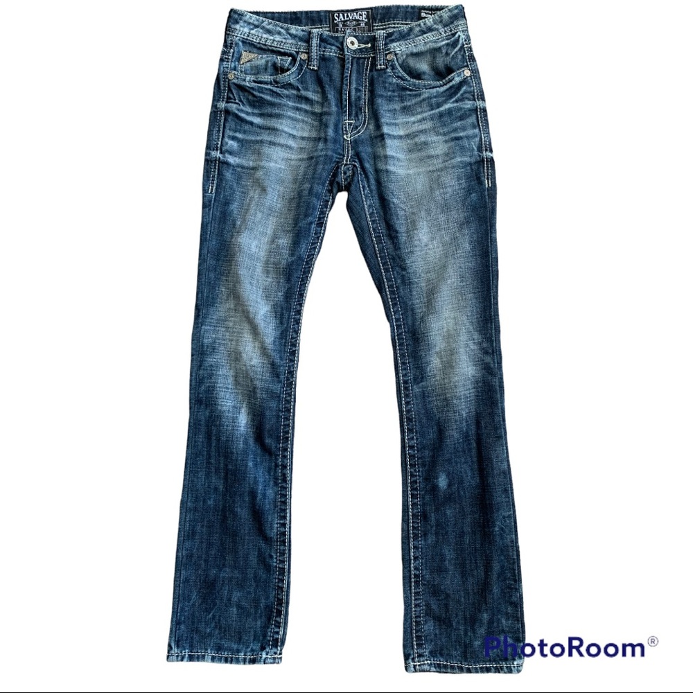 Salvage for Buckle Havoc Slim Straight Light Washed Thick Stitch Denim Jeans